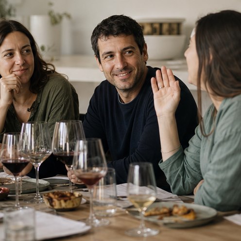 Personas conversando durante una experiencia de vino